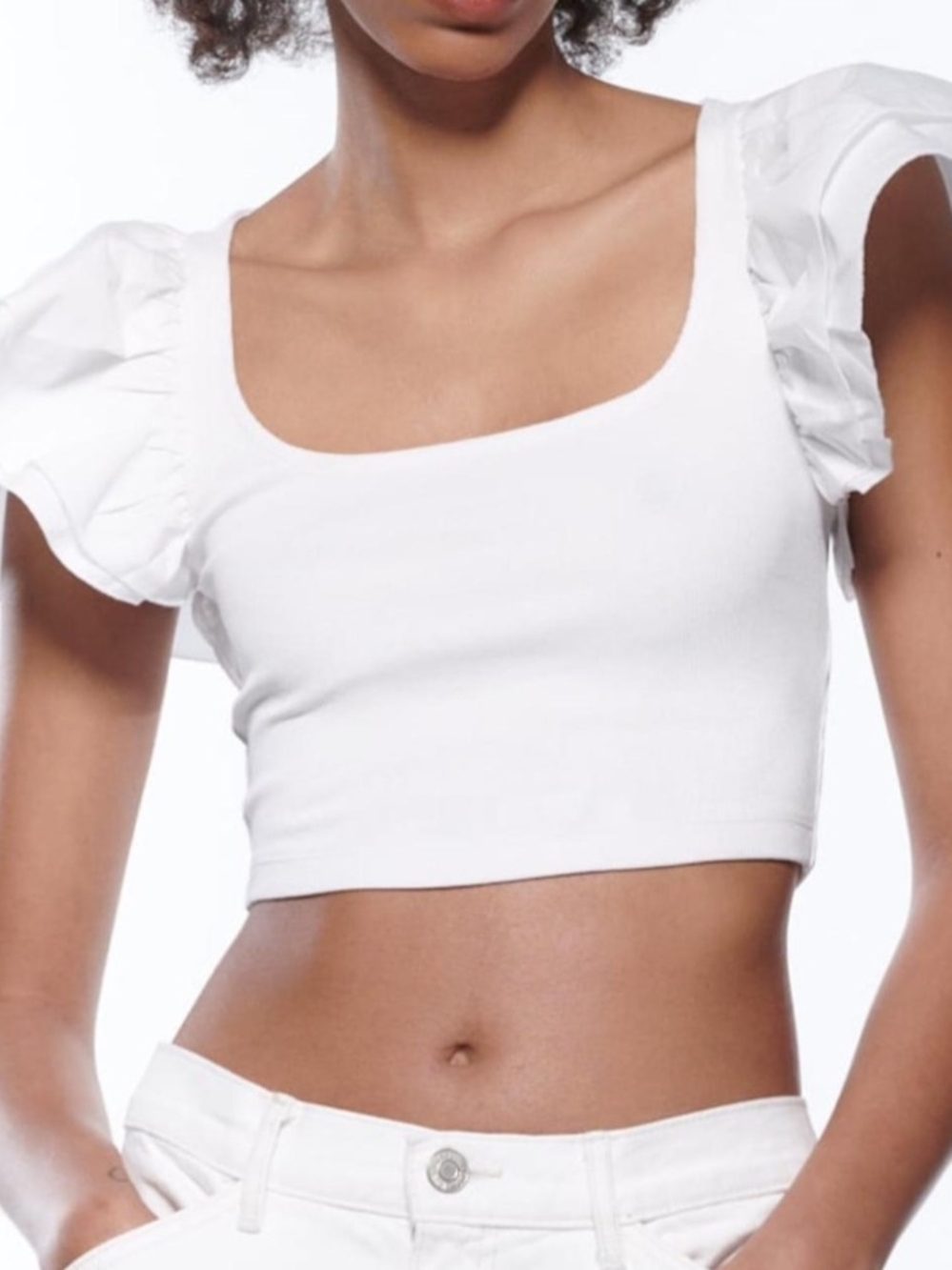 NWT Zara White Ruffle Sleeve Crop Top Medium